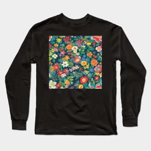 Cheerful Wildflowers, Blue, Red, Orange, Pink, and Yellow Flowers Long Sleeve T-Shirt